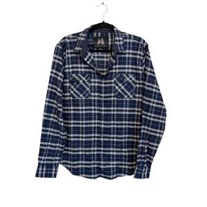 Montfort Plaid Long Sleeve Button Shirt Large Blue White Stretch Outdoors NWT